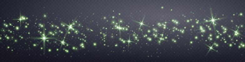 Green glittering dots, particles, stars magic sparks. Dust cloud flare light effect. Green luminous points with smoke. vector