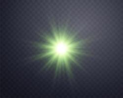 Green sunlight lens flare, sun flash with rays and spotlight. Glowing burst explosion vector