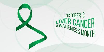 Liver Cancer Awareness Month concept. Banner with emerald green ribbon awareness and text. vector