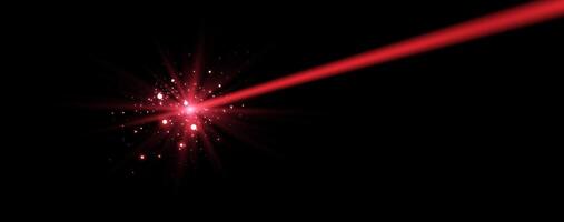 Red horizontal laser beam. Neon line, presentation pointer. Red glow flare light effect. vector