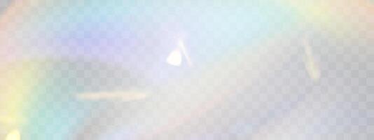 Blurred rainbow refraction overlay effect. Light lens prism effect. Holographic reflection, crystal flare leak shadow overlay vector