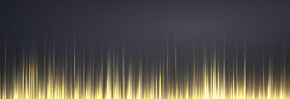 Vertical gold horizontal lines. Speed rays, velocity light neon flow, motion effect, colorful light trails, stripes, laser beams vector