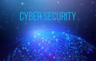 National Cyber Security Awareness Month. Cyber security, world protection concept with globe map. Futuristic vector
