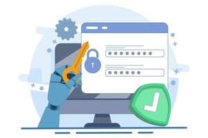 secure login and registration concept, Personal data security, Cyber data security, Internet security, or information privacy, Password protection. Flat illustration on background. vector