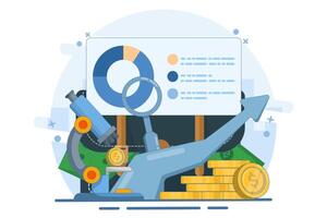 Financial analyst or consultant concept. Making financial operations. Financial studies, forecasts and risk assessments. Business strategy. Analyzing statistical or financial information. Illustration vector