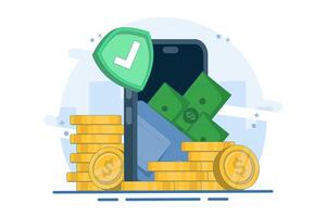 Digital money concept, wallet, transaction, technology, online payment, mobile payment, save money digitally, transfer app, flat illustration template on background. vector