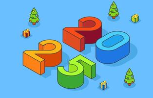 New Year 2025 poster design with numbers lying on the ground, and Christmas trees and gifts. Flyer, banner, poster design concept in minimalistic style. vector