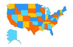 Stylized color map of USA with states. Map of USA with all states in minimalistic modern style. vector