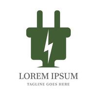 Minimalist Logo with Electric Plug icon and Lightning symbol in the middle, symbolizing Energy, Power and Technology design illustration vector