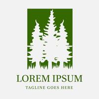 The logo with the silhouette of three pine trees in a green square frame is suitable for businesses in the Organic Products or Environmental Organization sectors. vector