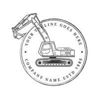 Sketch Style Logo depicting Excavator in Vintage design. Suitable for Construction business. vector