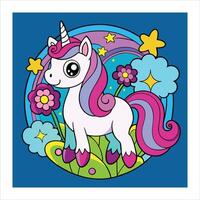 A cartoon unicorn with flowers and stars vector