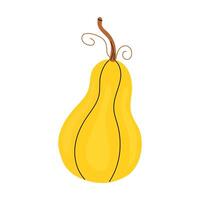 Yellow gourd with a curved shape and intricate stem resting on a plain background vector