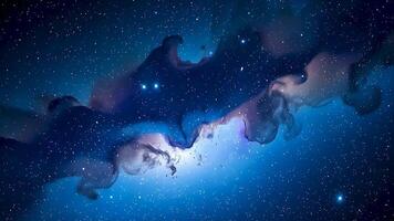 A stunning depiction of space with light and smoke resembling the Milky Way in vivid blue tones. The scene captures the beauty of the galaxy with cosmic clouds and stars glowing in deep space. video