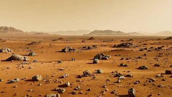 Captivating daytime scene of rocks and sandy ground on an otherworldly planet, featuring vivid colors and textures that evoke the spirit of exploration, perfect for tourism and outdoor-themed projects video