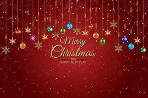 Merry Christmas and Happy New Year Greeting with Ornaments vector