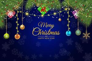 Festive Merry Christmas and Happy New Year design with ornaments vector