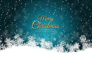 Elegant Merry Christmas and New Year Snowflake Background in Teal and Gold vector