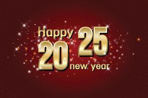 Golden 2025 Happy New Year banner on a festive red background. vector