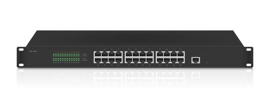 Realistic 24 port ethernet switch front view isolated on the white background. vector