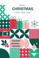 Minimalist Christmas poster with mosaic elements in a geometric style, perfect as a modern holiday greeting card. vector