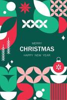 Abstract geometric Christmas banner or poster with mosaic elements, ideal for Christmas and New Year greeting cards in a modern style. vector