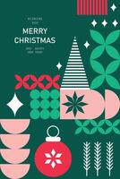 Abstract geometric Christmas and New Year banner with mosaic elements, ideal for a modern holiday greeting card in style. vector