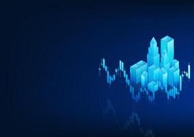 Technology stock chart background, The city in the background, shows the growth of the economy that will reflect the existence of new companies, buildings, and new businesses. vector