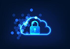 Cloud technology background inside is a lock with elements, showing the storage of data in a secure cloud system, data is stored through the internet network. vector