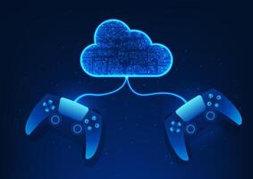 Cloud technology background connected to a gamepad or Cloud Gaming, a technology that allows you to play games through remote servers in the Data Center, is processed through the server. vector