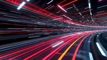 A futuristic neon tunnel filled with colorful lights, it represents the speed and acceleration of the digital age, the concept of high-speed technology, innovation and today's fast-paced lifestyle. video