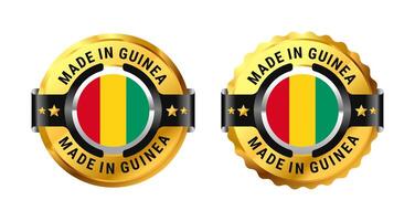 Made in Guinea icon a gold circle with a picture of a flag in the middle. For icon, sign, stamp, badge, logo, label, mark, symbol, Banner etc. Modern and minimalist. Illustration vector