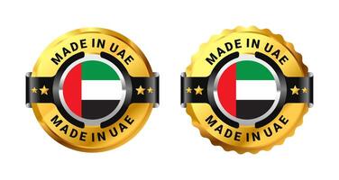Made in Uae icon a gold circle with a picture of a flag in the middle. For sign, stamp, badge, logo, label, mark, symbol, Banner etc. Modern and minimalist. Illustration vector