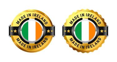 Made in Ireland icon label a gold circle with a picture of a flag in the middle. For icon, sign, stamp, badge, logo, mark, symbol, Banner etc. Modern and minimalist. Illustration vector
