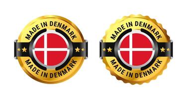 Made in Denmark icon a gold circle with a picture of a flag in the middle. For icon, sign, stamp, badge, logo, label, mark, symbol, Banner etc. Modern and minimalist. Illustration vector