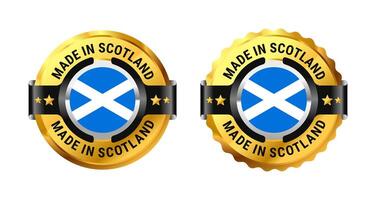 Made in Scotland icon a gold circle with a picture of a flag in the middle. For icon, logo, label, insigna, seal, tag, sign, seal, symbol, badge, stamp, sticker, emblem, banner. Illustration vector