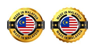 Made In Malaysia icon label a gold circle with a picture of a flag in the middle. For icon, sign, stamp, badge, logo, mark, symbol, Banner etc. Modern and minimalist. Illustration vector