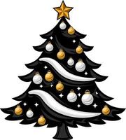 Black and White Holiday Tree with Star - Christmas tree isolated on a white background. illustration. vector
