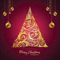 Artistic beautiful christmas tree celebration card on red background vector