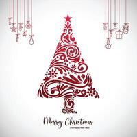 Artistic beautiful christmas floral tree card on white background vector
