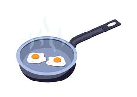 Two fried eggs in a pan flat design isolated on white background vector