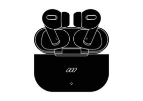 Silhouette of wireless headphones with charging case flat design isolated on white background vector