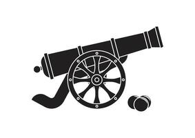 Silhouette of ancient pirate cannon flat design isolated on white background vector