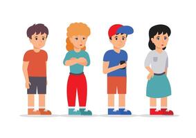 Queue of four people waiting their turn flat design isolated on white background vector
