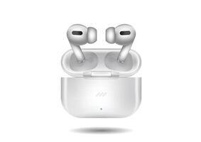 Realistics wireless headphones with charging case flat design isolated on white background vector