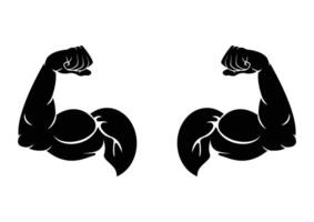Silhouette of two Bicep muscle flexing flat design isolated on white background. Two muscle arms vector