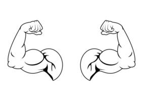 Black and white two bicep muscle flexing flat design isolated on white background. Two muscle arms vector