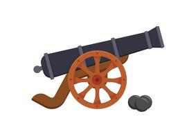 Ancient pirate cannon flat design isolated on white background vector