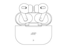 Black and white wireless headphones with charging case flat design isolated on white background vector