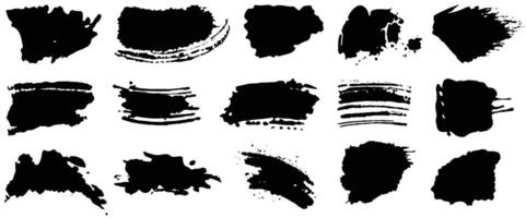 Set of black smears paint, ink brush strokes. Dirty artistic grunge ink banner. Border design elements, text frames vector
